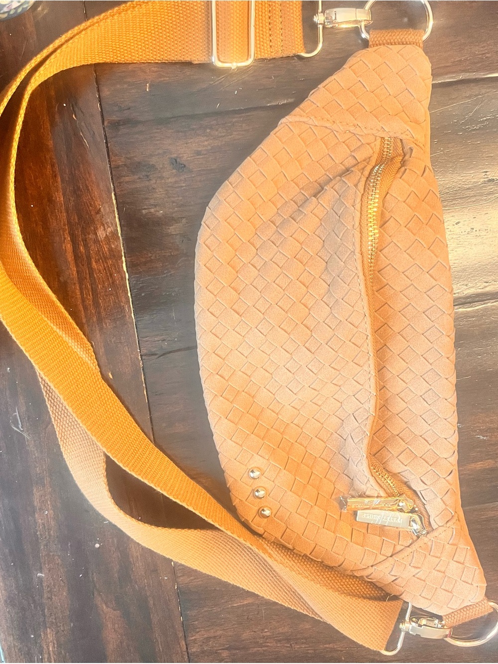 Woven Orange Crossbody Belt Bag with Adjustable Strap
